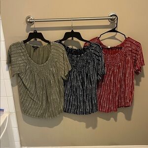 Lucky Brand Women's Smocked Blouses - Olive, Blue, Red